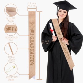 JOJO FLY Rose Gold Graduation Sash with Glitter Letter I Graduated, Class of 2025 for Graduation Party Decorations, 2025 Party Supplies