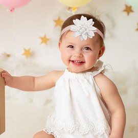 Fashband Baby Girls Headbands Elastic Nylon Flower Hairband White Soft Hair Accessories for Newborn Infant Toddler(Pack of 2)