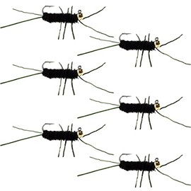 The Fly Fishing Place Tungsten Bead Jigged Pat's Rubber Legs Nymph Fly Fishing Flies - Black with Olive Legs - Trout and Bass Wet Fly Pattern - 6 Flies Hook Size 10