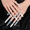Artiprint Glossy White Coffin Press-On Nails with Blue Rhinestone Detailing,