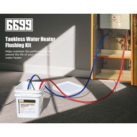 6699 Tankless Water Heater Flushing Kit Includes 1/4HP Submersible Utility Pump with Two Plastic Adapters & 3 Gallons Pail with Bucket Lid Opener & Two 1/2” X 6’ PVC Hoses with Washers Easy to Clean