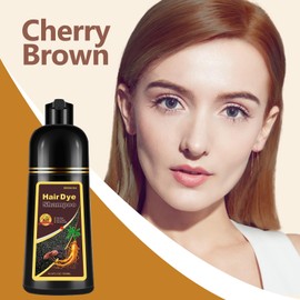 Instant Cherry Brown Hair Dye Shampoo for Gray Hair 3 in 1, Natural Hair Color Shampoo for Women Men Brown Colors in 10-15 mins, 100% Coverage Herbal Ingredients Hair Dye 16.10 Fl Oz (Cherry brown)