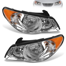 Misakomo Headlight Assembly w/Bulbs & Wiring Harness Fit for 2007-2009 Hyundai Elantra, Driver & Passenger Side, Clear Lens Chrome Housing, Replacement HY2502138 HY2503138 921012H050 921022H050