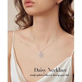 Ladytree Daisy Flower Pendant Necklace for Women 925 Sterling Silver Jewelry, Sterling Silver, Cubic Zirconia