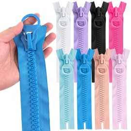 Wokape 8pcs #20 Super Large Heavy Duty Zippers Assortment Kit, 8 Colours Oversized Split Plastic Huge Zip Separating Huge Zips for Sewing Craft Tent Coat