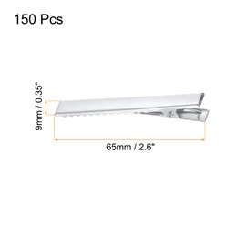 uxcell 150Pcs 2.6 Inch Alligator Hair Clips Single Prong Bow Clip DIY Hair Accessories Metal Silver