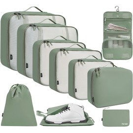 BAGAIL 10 Set Packing Cubes Various Sizes Packing Organizer for Travel Accessories Luggage Carry On Suitcase-Matcha Green