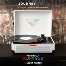 Victrola Journey Glow – Illuminated Suitcase Record Player – 18 RGB Light Effects, Stereo Speakers with Enhanced Bass, Bluetooth Streaming, (White)