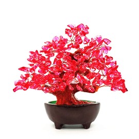 Colorsheng 7 Inch Quartz Crystal Money Tree Bonsai Feng Shui Gem Decoration for Wealth and Luck (Red)