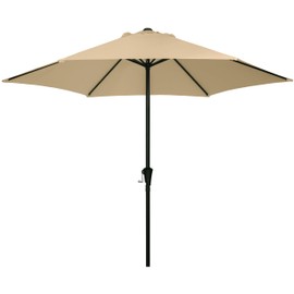 Sunnyglade 9FT Outdoor Patio Umbrella, Market & Table Umbrella with 6 Sturdy Ribs and Crank System, Fade-resistant & Waterproof for Garden Backyard Poolside Deck (Tan, 9FT)