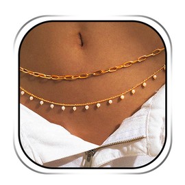 Reetan Pearl Layered Belly Body Chain Gold Body Chains Tassel Waist Chain Beach Bikini Body Jewelry Accessories for Women and Girls
