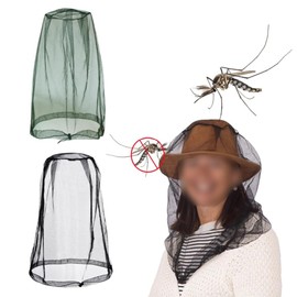 GYWHOOFT 2 PCS Net Face Mesh Cover Mosquito Net Protects Face, Head, Neck from Bugs, Flies, Insects, Bees Suitable for Outdoor, Camping, Hiking(Army Green, Black)