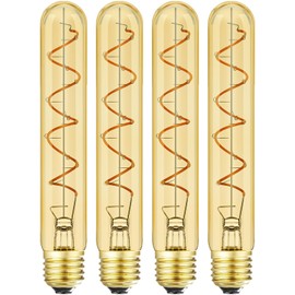T10 Vintage LED Edison Light Bulbs 60 Watt, 4-Pack Dimmable T30 6W LED 2200K Amber Warm Light Bulbs, E26 Base, 6W LED Equal 60 Watt Incandescent Bulbs,Decorative Antique Spiral LED Long Bulb,7.3inch