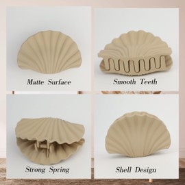 3.54'' Matte Shell Claw Clips Unique Seashell Hair Clips for Women Thick Hair Girls Cute Shell Headpieces Hair Accessories for Daily Wear Vacations Birthday Parties, 2 Pcs - Coffee and Khaki
