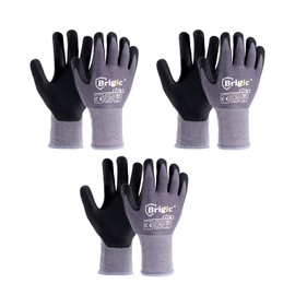 Brigic Safety Work Gloves Micro Foam Nitrile Coated, High-density Nylon Gloves, Thin & Lightweight, Strong Grip-Grey (3, Large)
