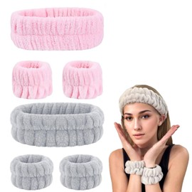 OMBRISA Spa Headband Wrist Washband Set 6 Pcs, Absorbent Headband Wrist Bands for Face Washing, Women's Microfiber Elastic Skincare Facial Headband Washing Band, for Washing Face Shower Makeup