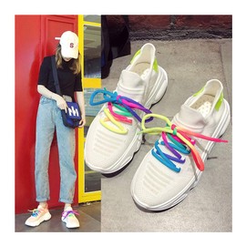 Rainbow thick round shoelaces Colorful Fashion for Sneakers (45"(114 cm))