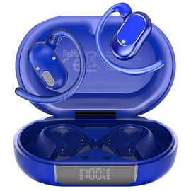 STECEi Open-Ear Kopfhörer 5.4 Bluetooth Kopfhörer, 2025 Verstellbare Ohrhaken Kopfhörer Kabellos Bluetooth starker Bass, 36H Spielzeit kopfhörer Sport IP7 Wasserfest für Sport, LED, Laufen, Blau