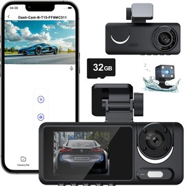MIOLLYBO 1080P Dash Camera with WiFi for Cars, 3 Channel Dash Cam Front and Rear Inside with 32GB TF Card, 2.0" IPS Screen, Loop Recording, G-Sensor, WDR, 24H Parking Mode, Motion Detection