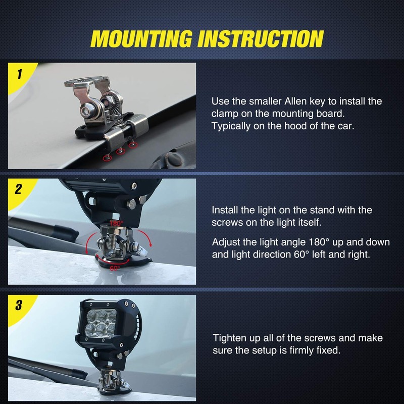 Nilight LED Light Bar Mounting Bracket 2PCS Universal Adjustable Pillar