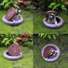 OULIGET Raccoon Garden Statue Ornament,Miniature Simulation Small Animal Resin Sculpture,Cute Flower Pot Fairy Garden Micro Landscape Accessories, Lifelike Decor for Yard Patio