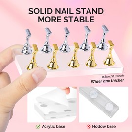 MelodySusie Nail Stand for Press Ons, Big Transparent Acrylic Magnetic Base for Practice Painting Display with Brush Holder and 100 Pcs Reusable Double-Sided Tape for Home DIY Salon Supplies