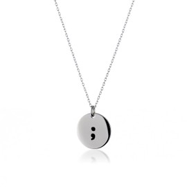 Dolceoro Semicolon Awareness Round Disk Necklace Jewelry, 316L Stainless Steel