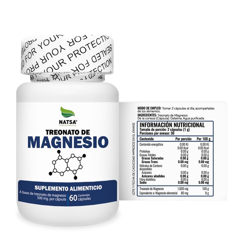 NATSA Treonato de Magnesio 60 cápsulas, calidad Premium