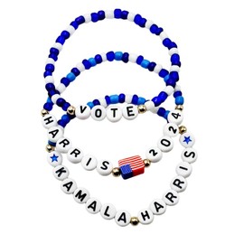 COLORFUL BLING Kamala Harris 2024 Bracelet President Vote Campaign Clay Bead Stretch Bracelets for Women Men-Dark Blue