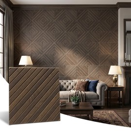 16-Pack Acoustic Wall Panels, 11.8" x 11.8" Peel and Stick PET Diagonal Slat Soundproof & Noise Cancelling Felt with 96 Adhesive Tabs, 3D Textured Sound Absorbing Panels for Home Office, Walnut
