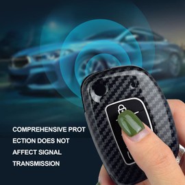 SK CUSTOM Smart Key Fob Case Cover for Hyundai Santa Fe Sonata Tucson Santa Fe Sport(Suitable for Buttons with Eject/flip/fold Buttons not for Smart Keys) Black Silicone Rubber Carbon Fiber Pattern