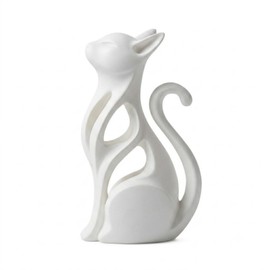2.4x1.4x3.9 Inch 3D Printed Cat Figurine - Modern Abstract Cat Statue, Cute Home Decor Desk Decoration - White