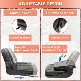 TICSEA Universal Forklift Seat, Tractor Seat with Adjustable Angle Back,Micro Switch and Slide,for Tractor,Excavator Skid Loader Backhoe Dozer Telehandler ZTR‘s Equipment Construction