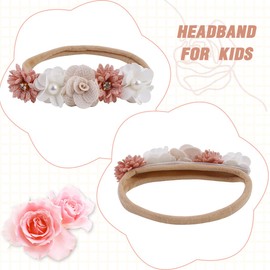 FMYODWU Pack of 2 Baby Girl Flower Headband, Baby Girl Nylon Headband, Baby Lace Hairband, Flower Elastic Hair Band, Baby Christening Headband, Suitable for Parties, Weddings, Family Photos