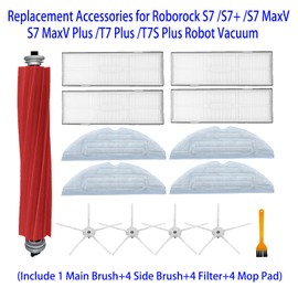 Replacement Accessories Set for Roborock S7 /S7+ /S7 MaxV /S7 MaxV Plus /T7 Plus /T7S Plus Robot Vacuum 1 Main Brush 4 Side Brush 4 Filter 4 Mop Pad Parts