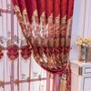 ELKCA European Style Festival Burgundy Red Embroidered Chenille Curtain for