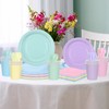 CUUSNNY 200 Pcs Pastel Rainbow Disposable Dinnerware Set, Macaron Color