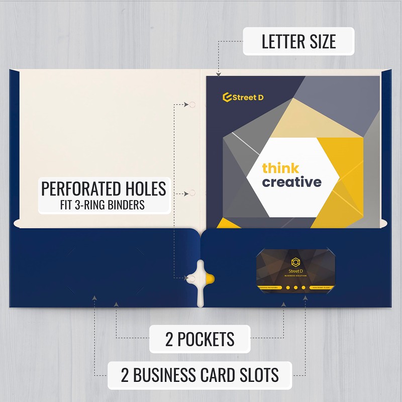 Better Office Products Two Pocket Portfolio Folders, 50-Pack, Blue, Letter