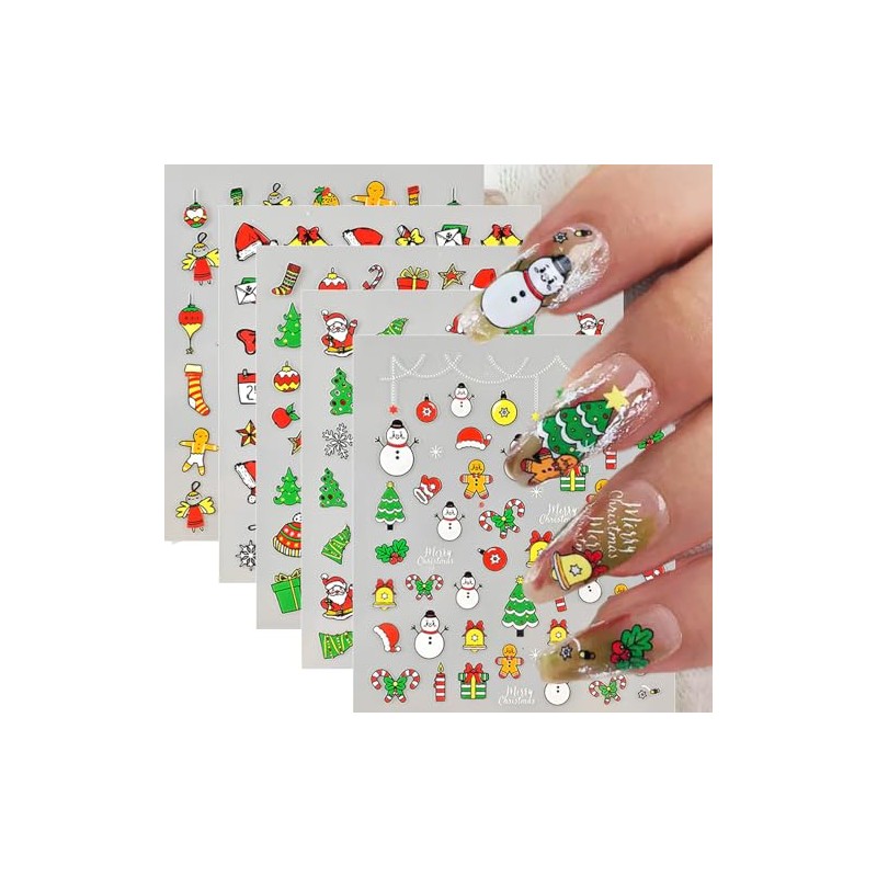 5 Sheets Christmas Nail Stickers 3D Self Adhesive Snowflake Nail