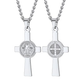 U7 Catholic Gift Jewelry Stainless Steel Saint St Benedict Medal Pendant Cross Necklace for Men
