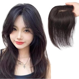 QIAOXI Hair Piece Point Wig, Fully Hand Planted, Black Net, Partial Wig, 100% Human Hair, Women's Wig, Medical Use, Natural, Parietal, Gray Hidden, Parted, Flirty, Breathable, Women's Top Cover,