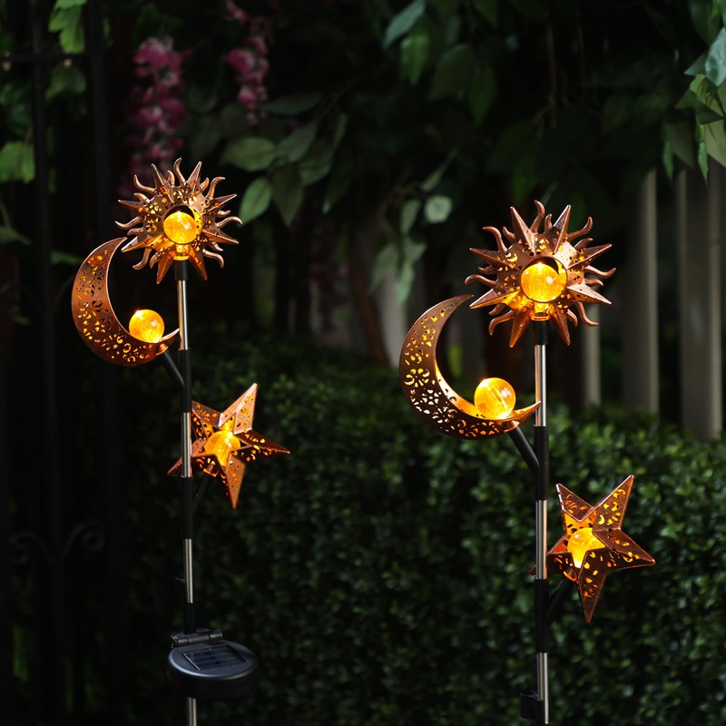 Alpine Corporation 38" Tall Solar Celestial Garden Stakes with Warm