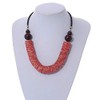 Avalaya Chunky Rose Red Shell Coin Necklace with Black Faux