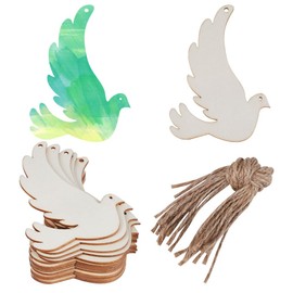 GORGECRAFT Pack of 20 Dove Made of Unpainted Wood for Hanging 8.3 x 12 cm Christmas Pendant Discs Ornament Sets with Hole Ropes for Wedding Christmas Birthday Theme Party Decoration Painting