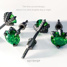 KETRYEP S925 Sterling Silver Dragon Claw Stud Earrings for Men Women, Cubic Zirconia Mens Earrings Stud Jewelry for Women Birthday Gifts (6mm, Green)