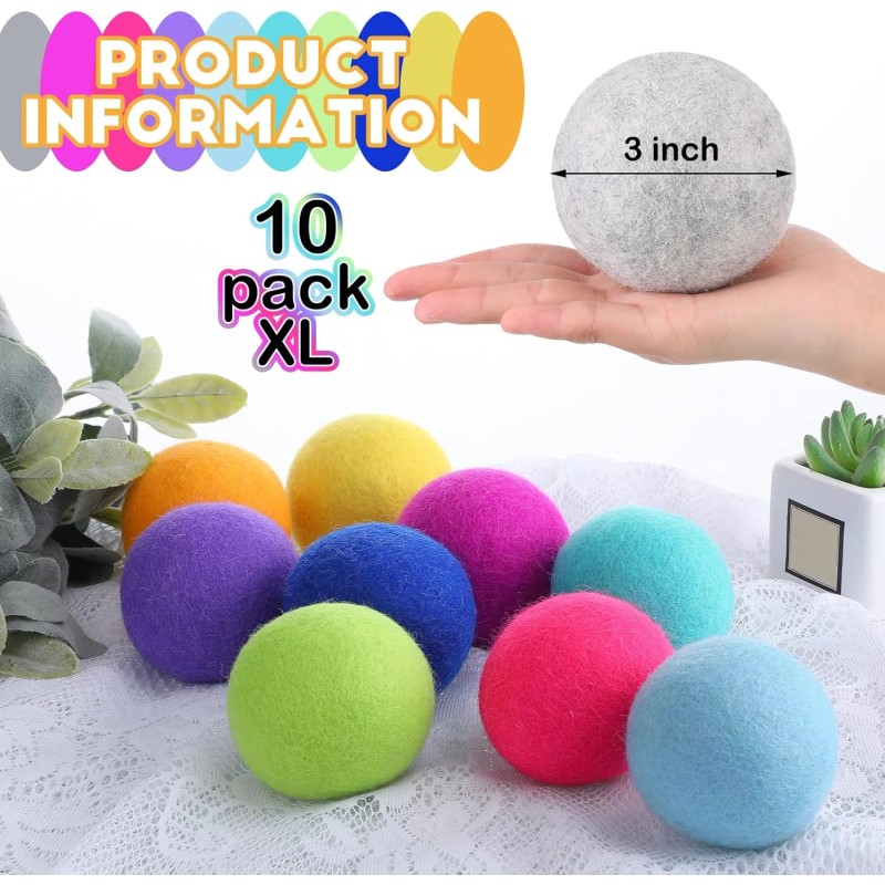 10 Pack Wool Dryer Balls XL 3 Inch Reusable Laundry