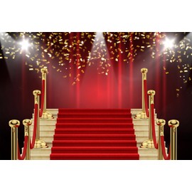 SADFA 10x6.5ft Golden Red Curtain Backdrop VIP Red Carpet Movie Photography Backdrop Golden Ribbon Awards Party Background Graduation Prom Dancing Party Supplies Birthday Wedding Photo Booth