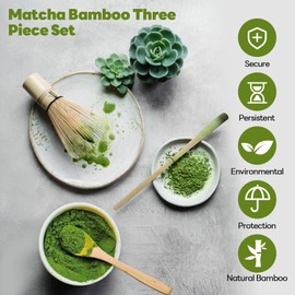 YIK TUNG 3er Matcha Set, Bambus-Teebesen, Chasen, Natural Bamboo Matcha Whisk, Matcha-Schneebesen mit Traditionelle Schaufel, handgefertigt, für die japanische Teezeremonie