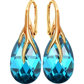 925 Silver Hanging Earrings with Austrian Crystal - Jewellery for Women and Girls - Pendant Earrings Ideal for Gifts for Women Ladies Silver Gold-Plated 24, Sterling Silver, Crystal