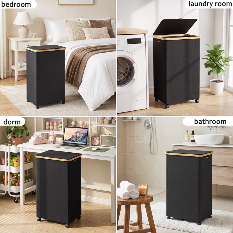 efluky 100L Laundry Basket with Wheels and Lid, Rolling Laundry